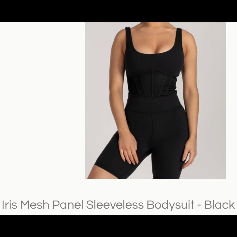 MESHKI Iris Mesh Panel Sleeveless Bodysuit in Black